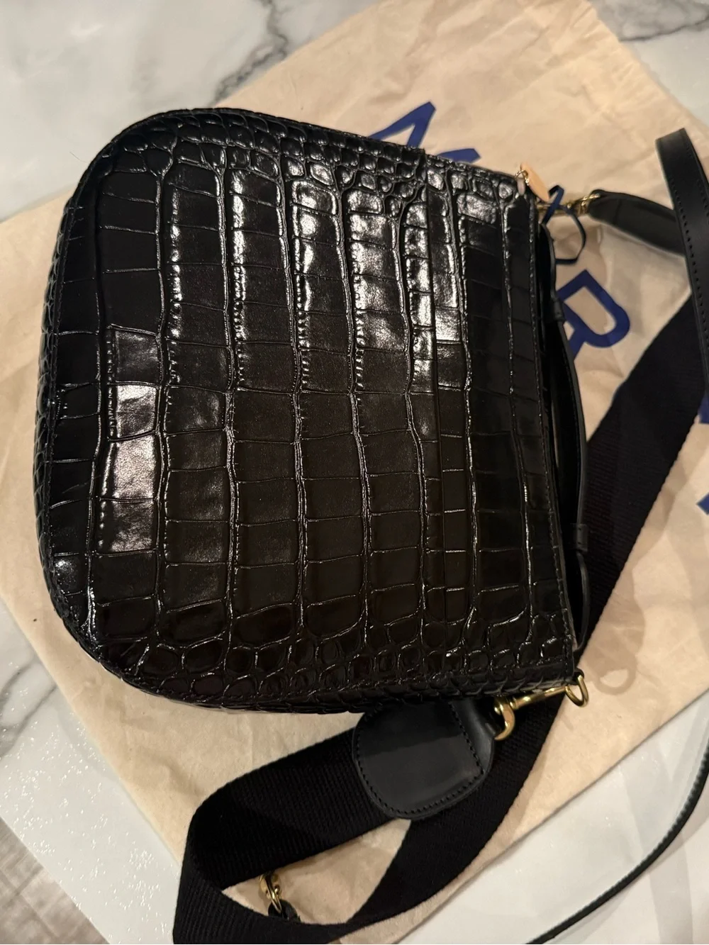 Turnlock Louis w/ Top Handle - Black Croco Clare V.